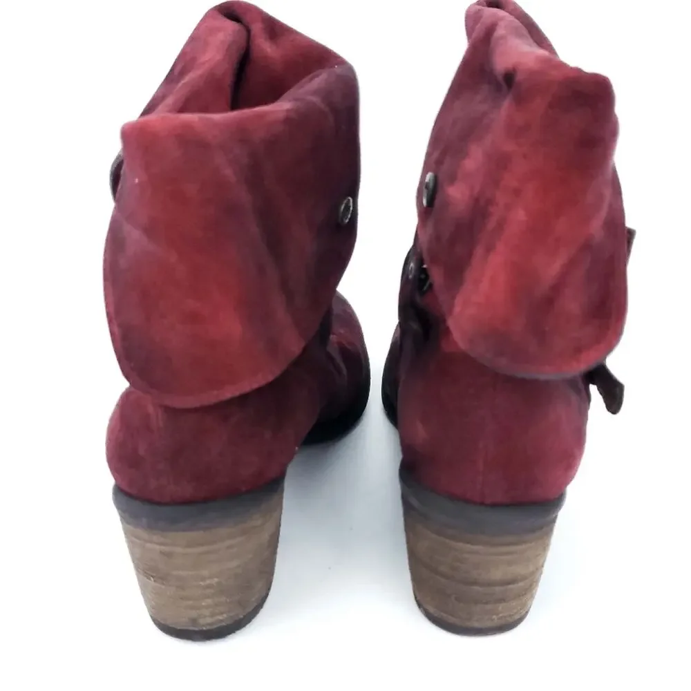 Donald J. Pliner Suede Boots Booties Red 8M Burgundy Maroon Western Couture